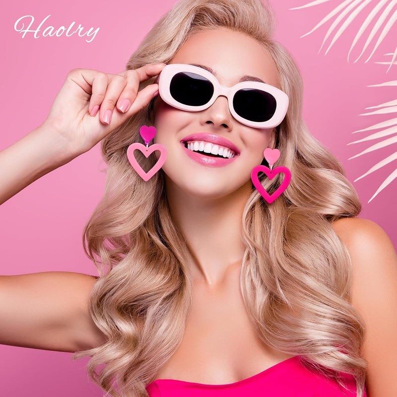 HOLYRY Neon Heart Earrings for Women Acrylic Neon Earrings 80s 90s Outfit for Women Glow Party Accessories Gifts Hot Pink Orange Green Yellow - Image 4